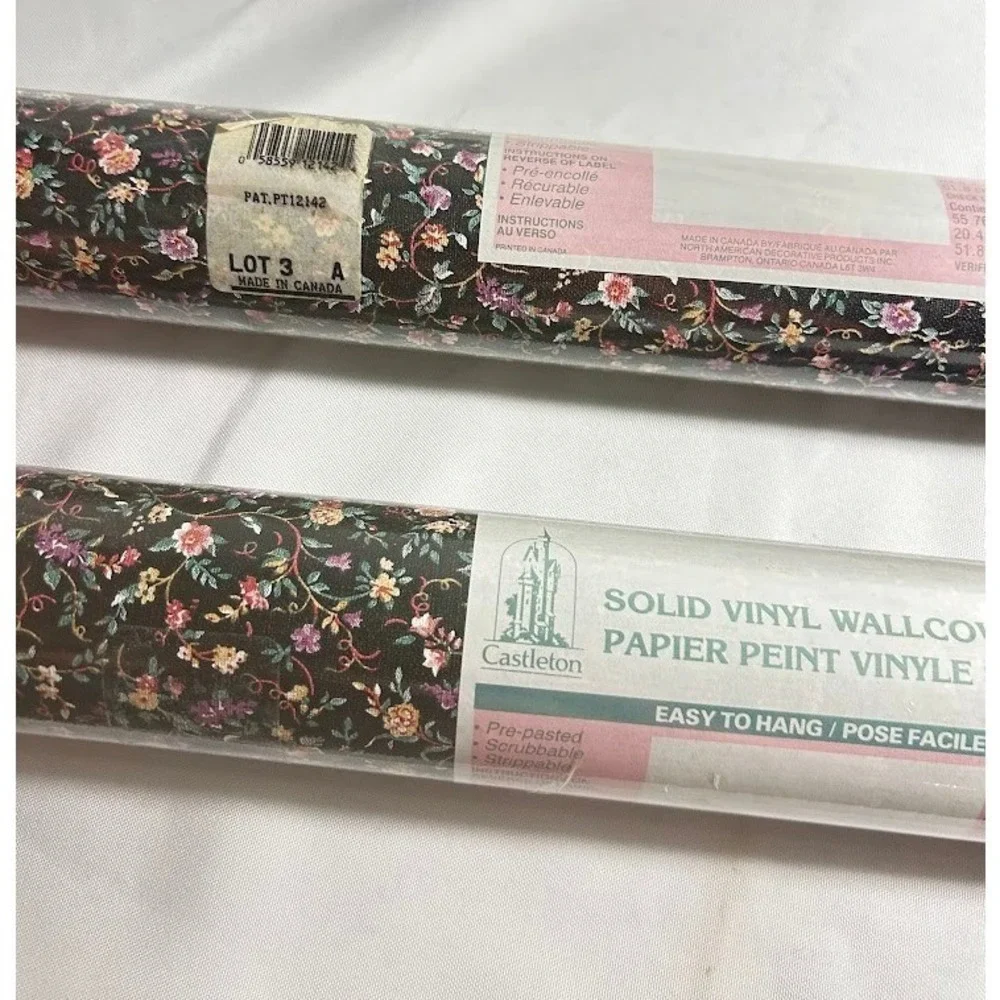 Castleton Vintage Black Floral Dark Academia Victorian Vinyl Wallpaper 2 Rolls